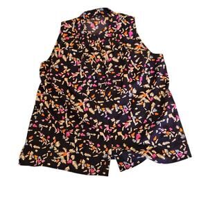 Womens Sleeveless Blouse Navy Multicolor Abstract Print Button Front Top No Tag